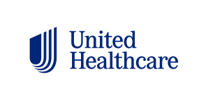 Blue logo of United Healthcare features the company name in blue text beside a stylized shield with parallel lines curving upward, symbolizing their role as a leading health insurance specialist in NJ.