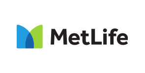 Logo of MetLife featuring an abstract design with green and blue shapes next to the black text "MetLife" on a white background, representing their commitment as a health insurance specialist in NJ.