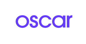 The image features the word "oscar" in lowercase purple letters on a transparent background, reminiscent of a modern health insurance service in New Jersey.