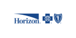 Logo of Horizon Blue Cross Blue Shield, featuring blue text "Horizon" with a stylized horizon line and the blue cross and shield symbols, representing a trusted health insurance service in NJ.