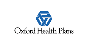 Logo for Oxford Health Plans, a health insurance service in New Jersey, featuring a blue geometric design above the company's name in black text.