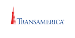 Transamerica logo featuring a red abstract skyscraper design next to the word "Transamerica" in blue capital letters on a light gray background.