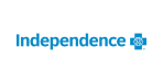 Logo with the word "Independence" in blue text next to a blue cross and shield emblem on a white background.