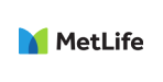 MetLife logo featuring a blue and green abstract design to the left of the company name "MetLife" in bold black text on a light gray background.